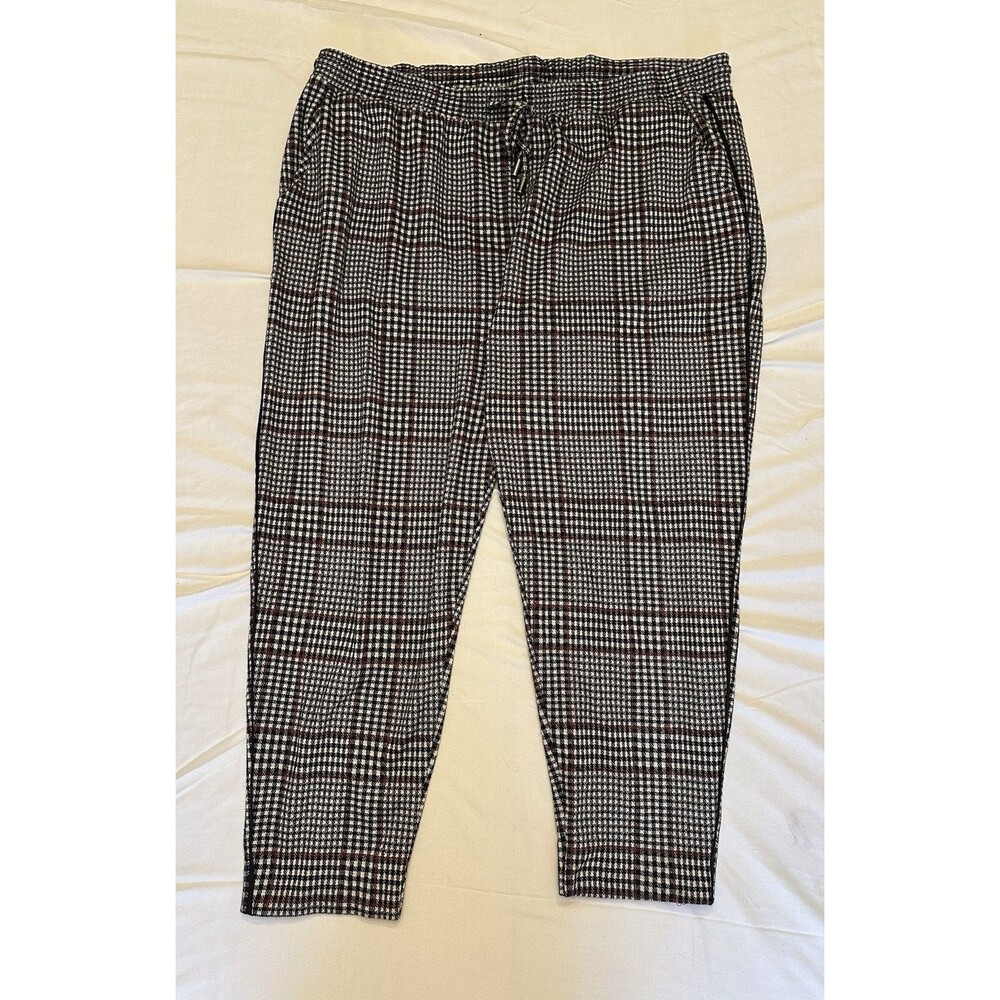 Anthropologie Women's Glen Plaid Dress Pants Black/White/Red Drawstring XL Twee